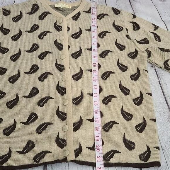 Vintage 50s Norway Knits Tan Leaf Sweater Cardigan - Picture 9 of 15
